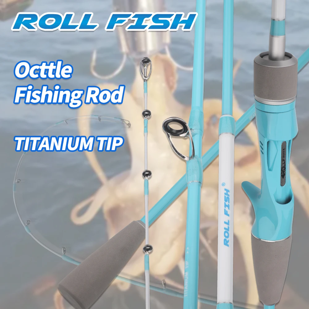 ROLLFISH 1.55M Titanium Tip Octopus Squid Cuttle Carbon Fiber Saltwater Boat Light Slow Jigging Casting Fishing Rod +Storage Bag