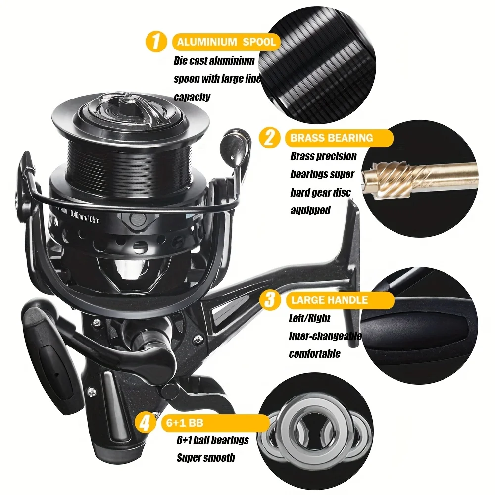 CAZULO New dual brake spinning wheels, seamless slanted mouth wire cup front and rear brakes, long throw carp wheels