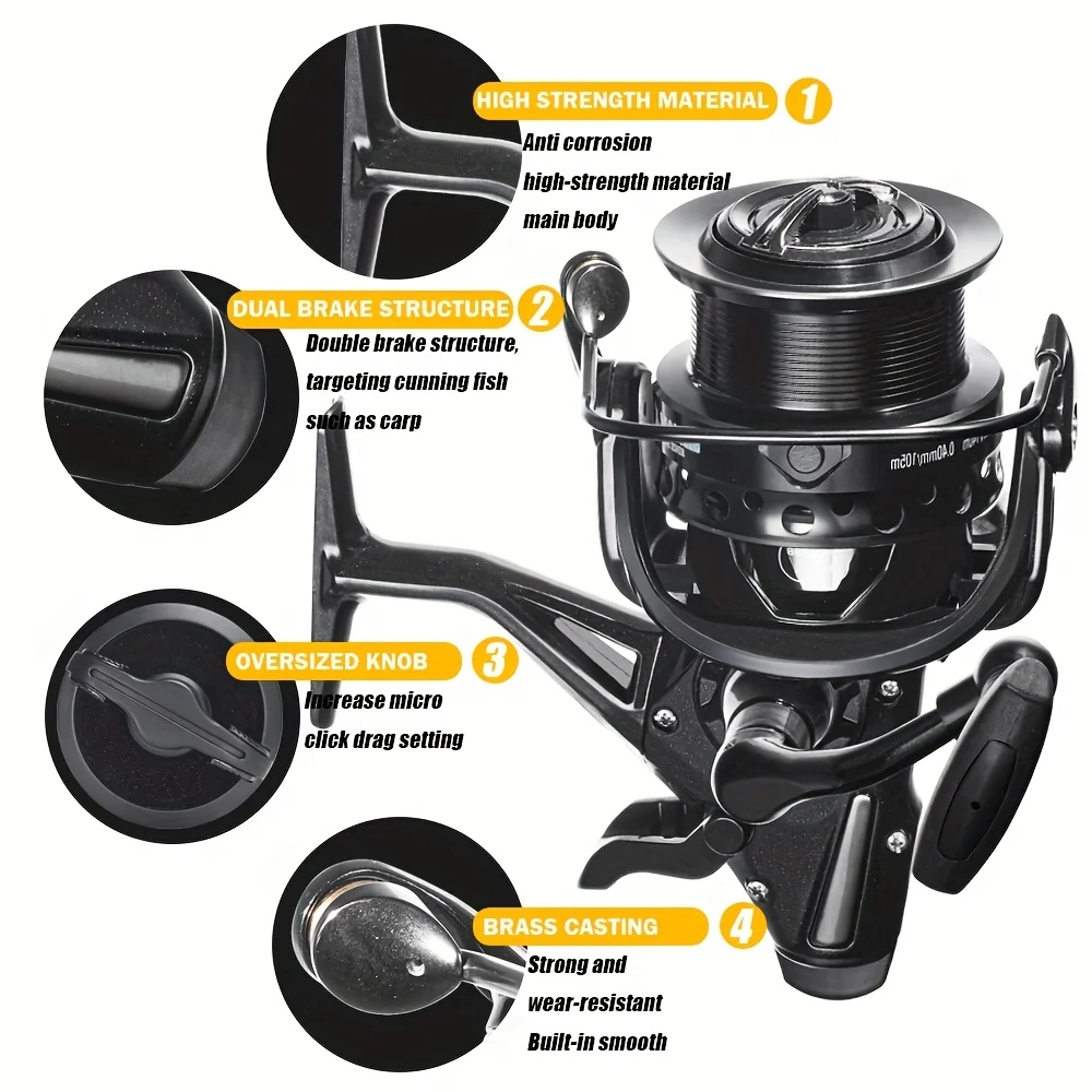 CAZULO New dual brake spinning wheels, seamless slanted mouth wire cup front and rear brakes, long throw carp wheels