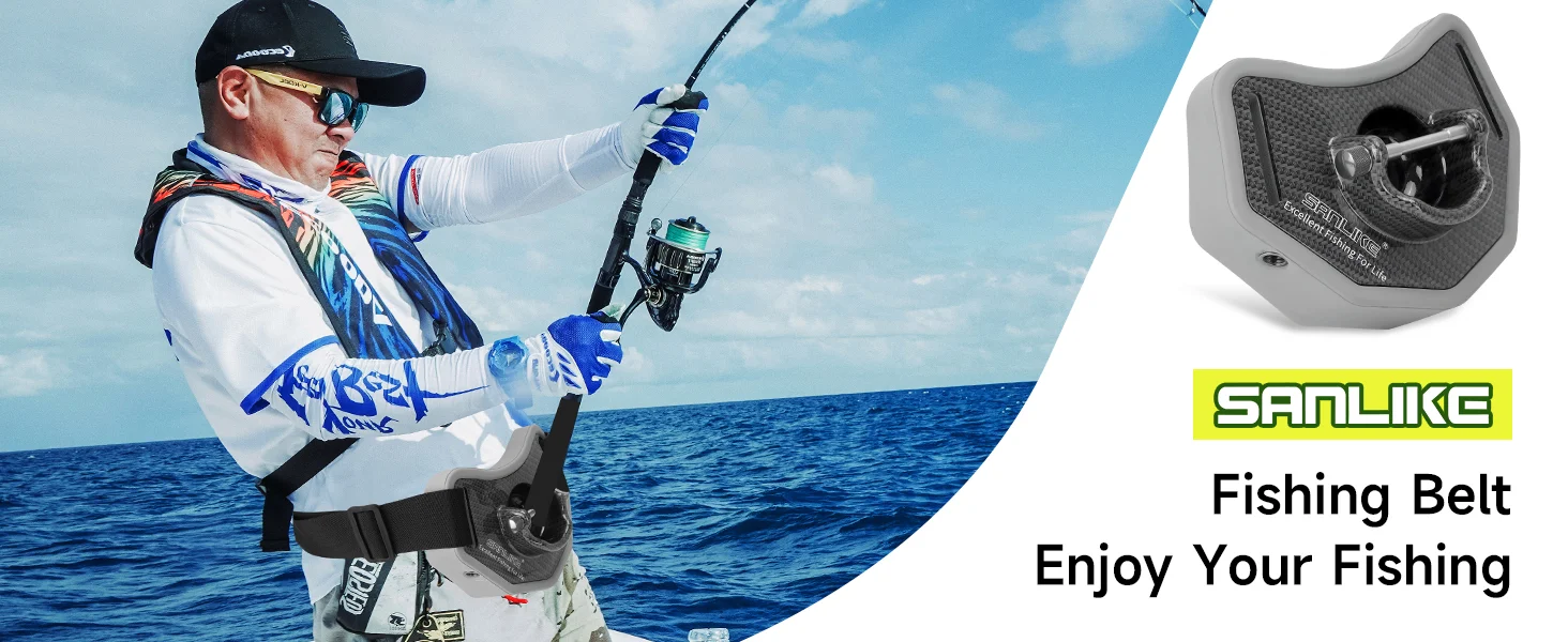 SANLIKE Fishing Belt Rod Holder,360 °Adjustable Fishing Fighting Waist Belt with EVA Padded Plastic Material Fishing Belt