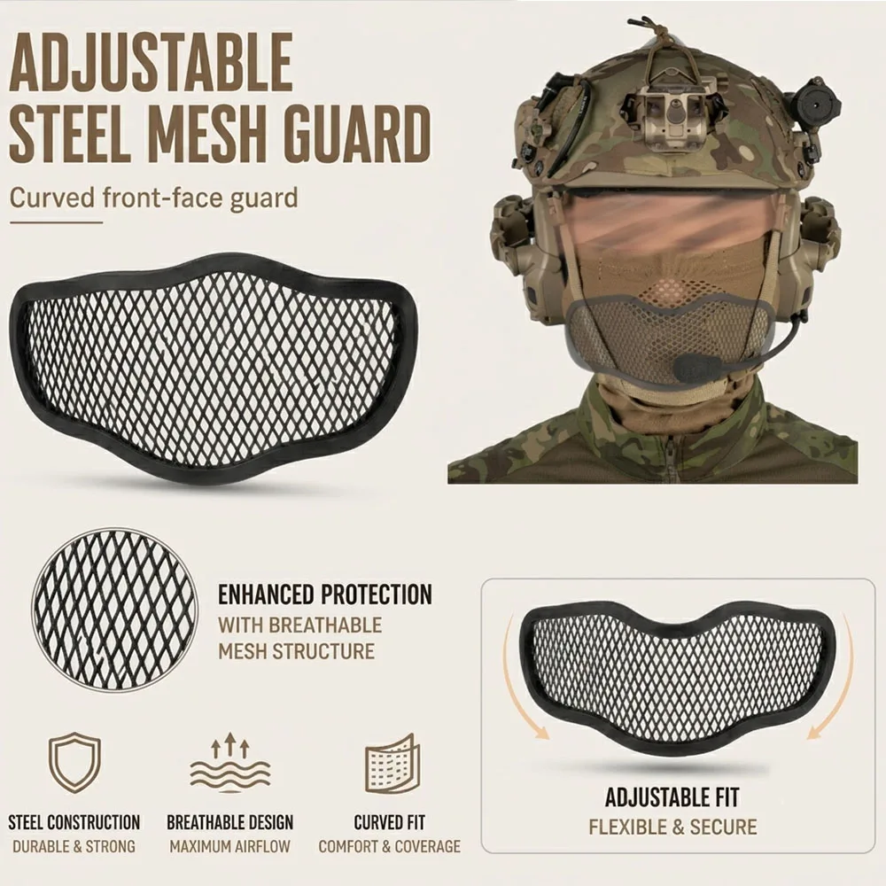 Tactical Protective Face Mask Breathable Knit Neck Gaiter with Steel Mesh Guard for Airsoft Paintball Hunting Training Outdoor