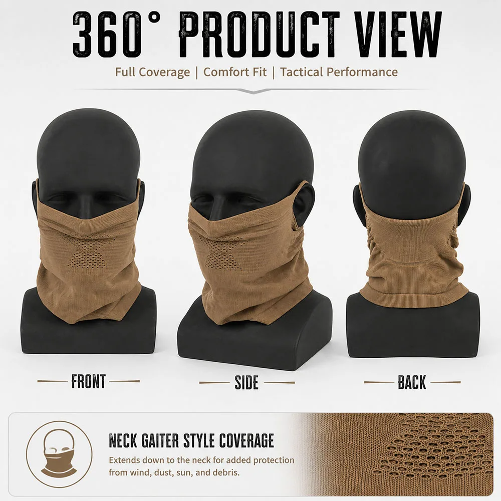 Tactical Protective Face Mask Breathable Knit Neck Gaiter with Steel Mesh Guard for Airsoft Paintball Hunting Training Outdoor