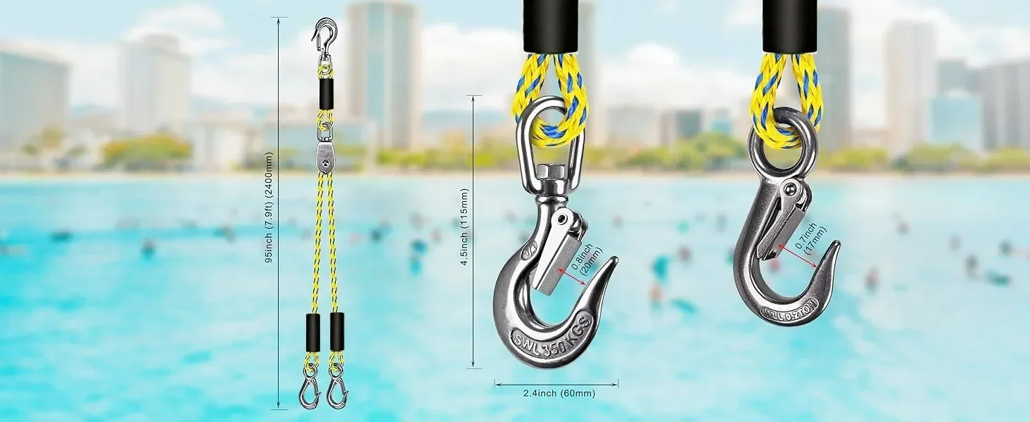 Heavy-Duty Boat Towing with Stainless Steel Connector for Towing Rope, Boat Tow Rope, Kayak Rowing Rope, Inflatable Pontoon