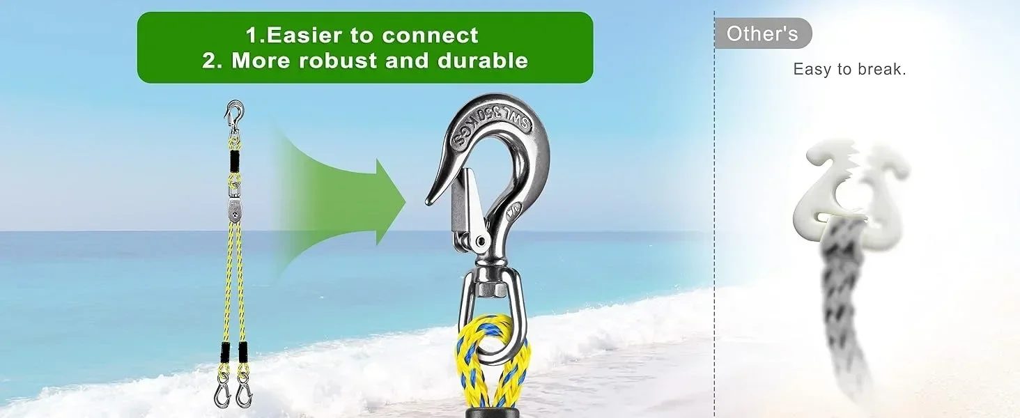 Heavy-Duty Boat Towing with Stainless Steel Connector for Towing Rope, Boat Tow Rope, Kayak Rowing Rope, Inflatable Pontoon