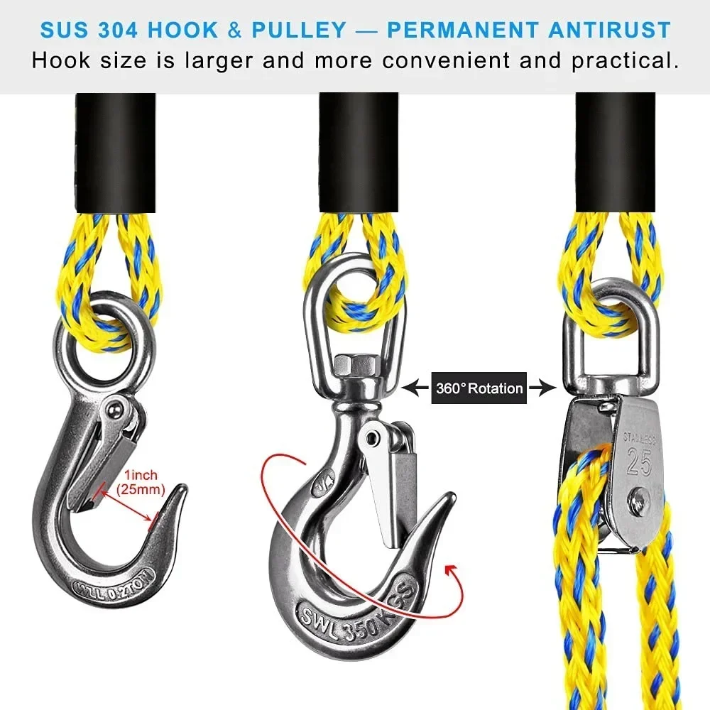 Heavy-Duty Boat Towing with Stainless Steel Connector for Towing Rope, Boat Tow Rope, Kayak Rowing Rope, Inflatable Pontoon