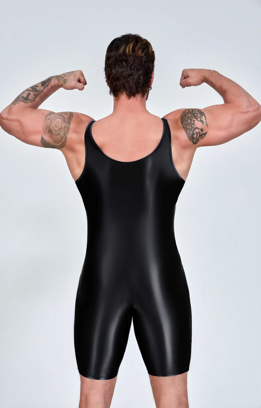 AMORESY Men Sexy Glossy Smooth Bodybuilder Singlet Sleeveless Running Catsuits Fitness Yoga Sports Jumpsuit Cycling Solid Tights