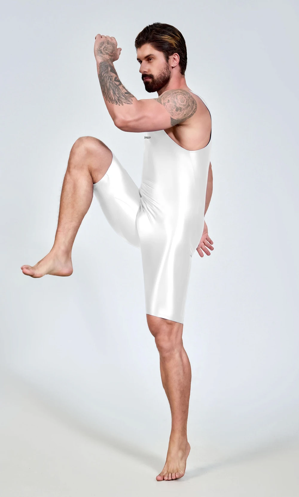 AMORESY Men Sexy Glossy Smooth Bodybuilder Singlet Sleeveless Running Catsuits Fitness Yoga Sports Jumpsuit Cycling Solid Tights