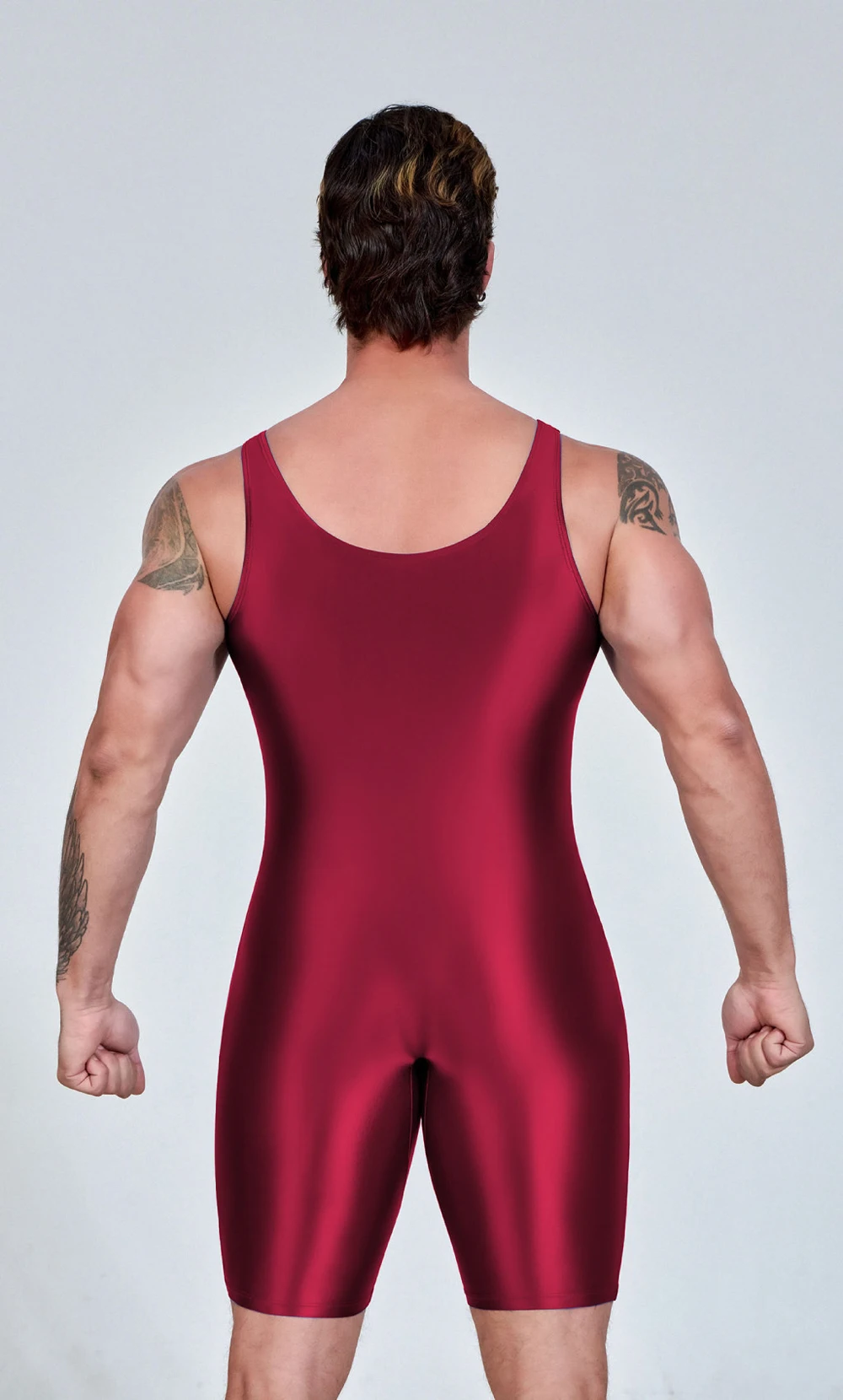 AMORESY Men Sexy Glossy Smooth Bodybuilder Singlet Sleeveless Running Catsuits Fitness Yoga Sports Jumpsuit Cycling Solid Tights