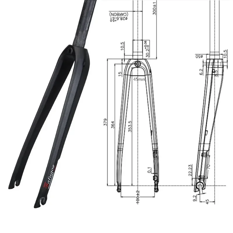 BALUGOE 700c Road Bike Fork Carbon Fiber 23C/25C/28C Tire Bicycle Hard Forks 3K Matte Bicycle Forks Straight Tube 28.6mm Fork