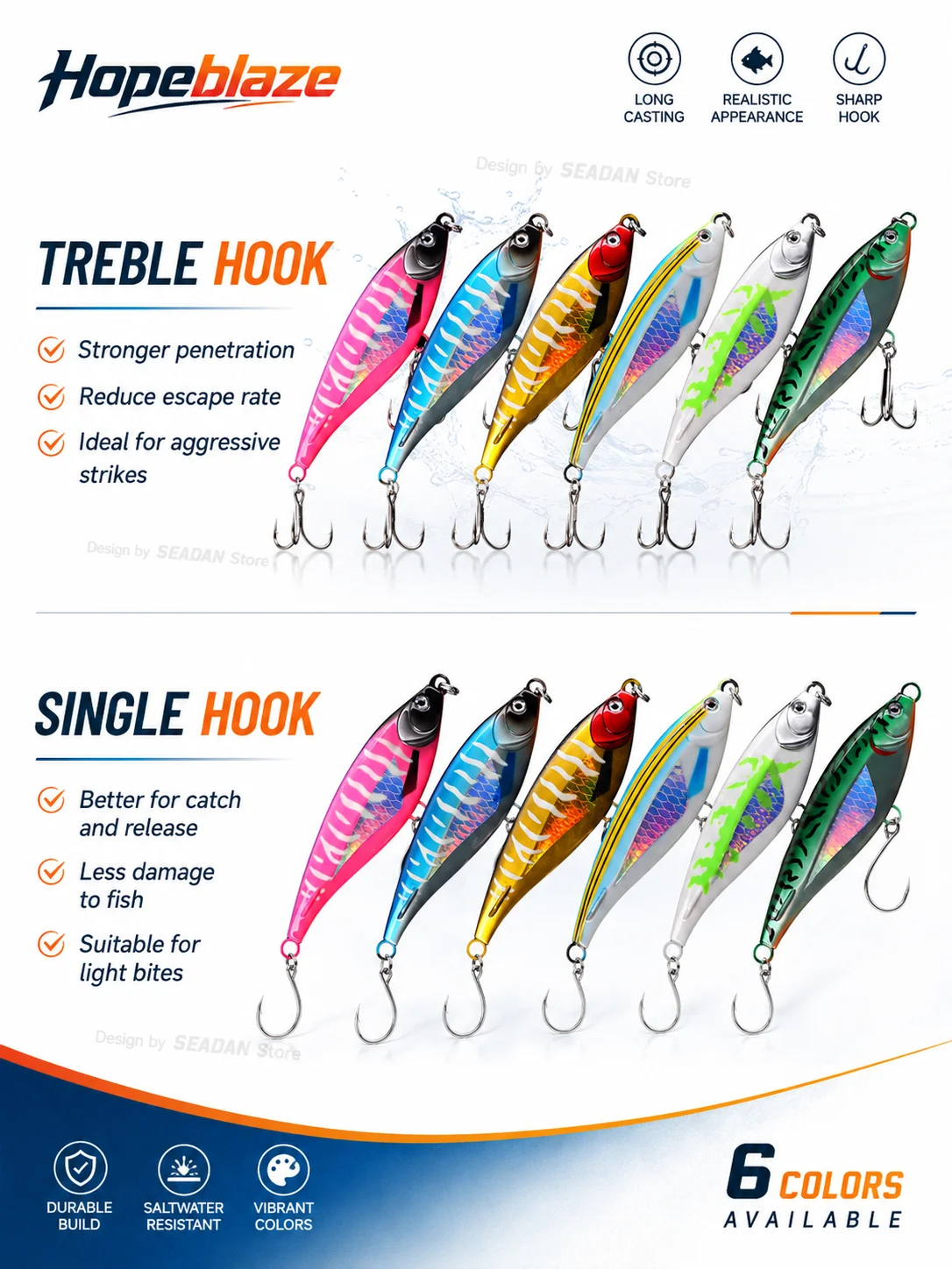 Hopeblaze Hurricane No.1 Saltwater Heavy Sinking Pencil Luminous 45/90g Fishing Lure for Big Game Amberjack GT Tuna Barracuda
