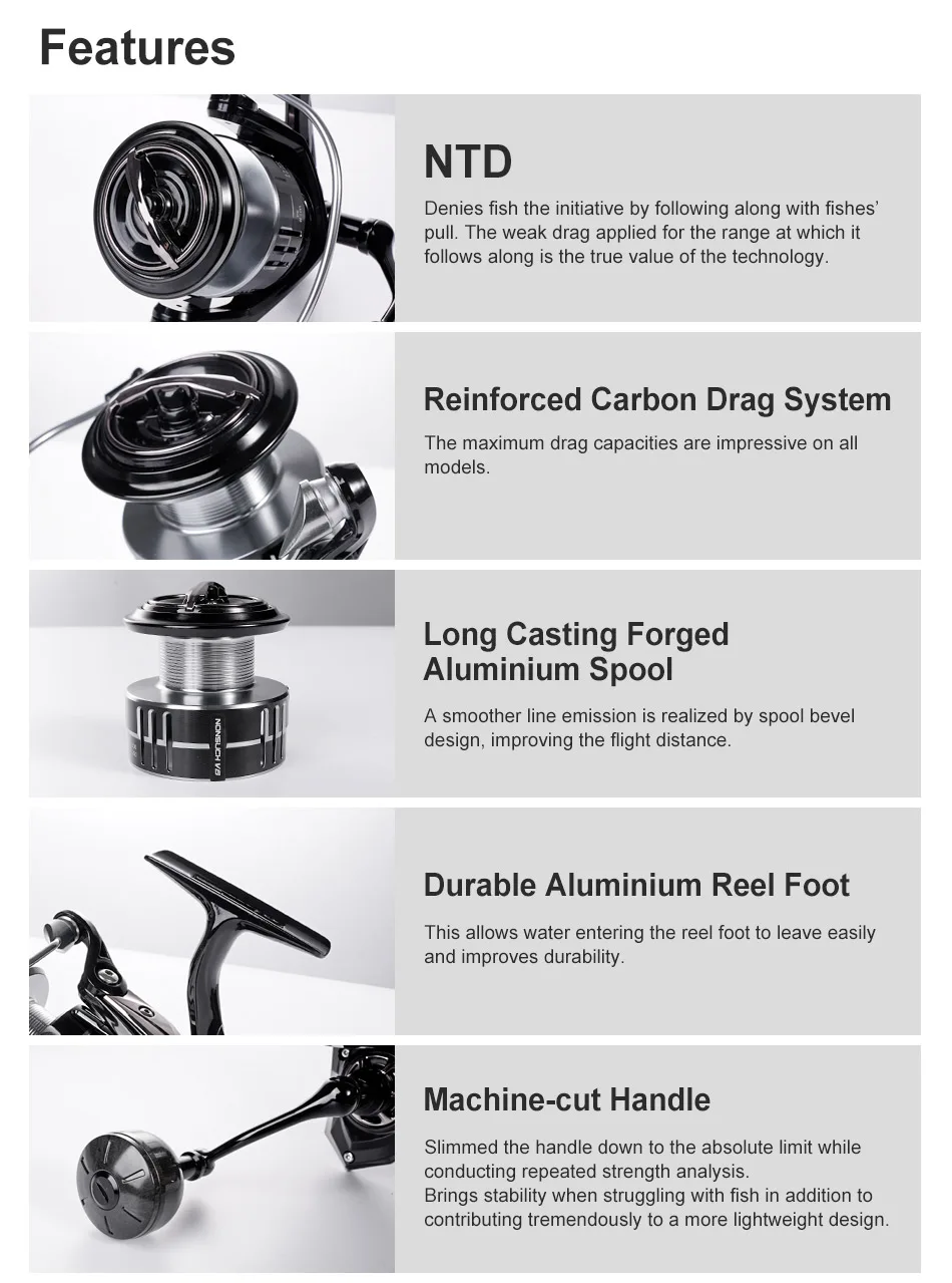 Noeby Carbon Spinning Fishing Reel 2500 3000 4000 Series Max Drag 7kg Lightweight Gear Ratio 6.2:1 Aluminium Spool Fishing Reel