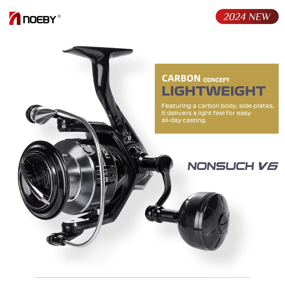 Noeby Carbon Spinning Fishing Reel 2500 3000 4000 Series Max Drag 7kg Lightweight Gear Ratio 6.2:1 Aluminium Spool Fishing Reel