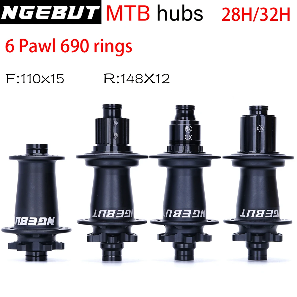 Silvery NGEBUT 690 rings Bicycle Hub Sealed Bearing 6-bolt Disc Brake J-Bend 28/32 Holes BOOST MTB Hub HG XD MS148*12 110*15