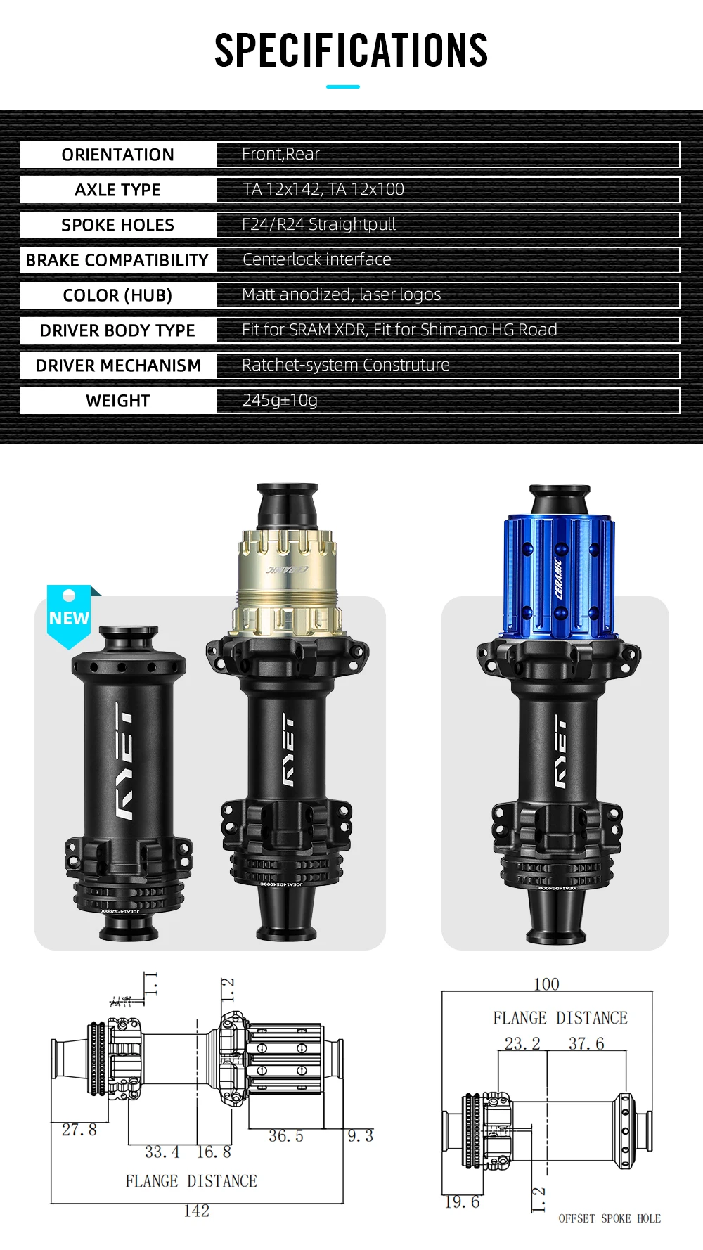 RYET Road Bike Hubs SuperLight 245g 36T Rachet Centerlock Ceramic Bearing Road Disc Brake Bicycle Hubsets Cycling Accessories