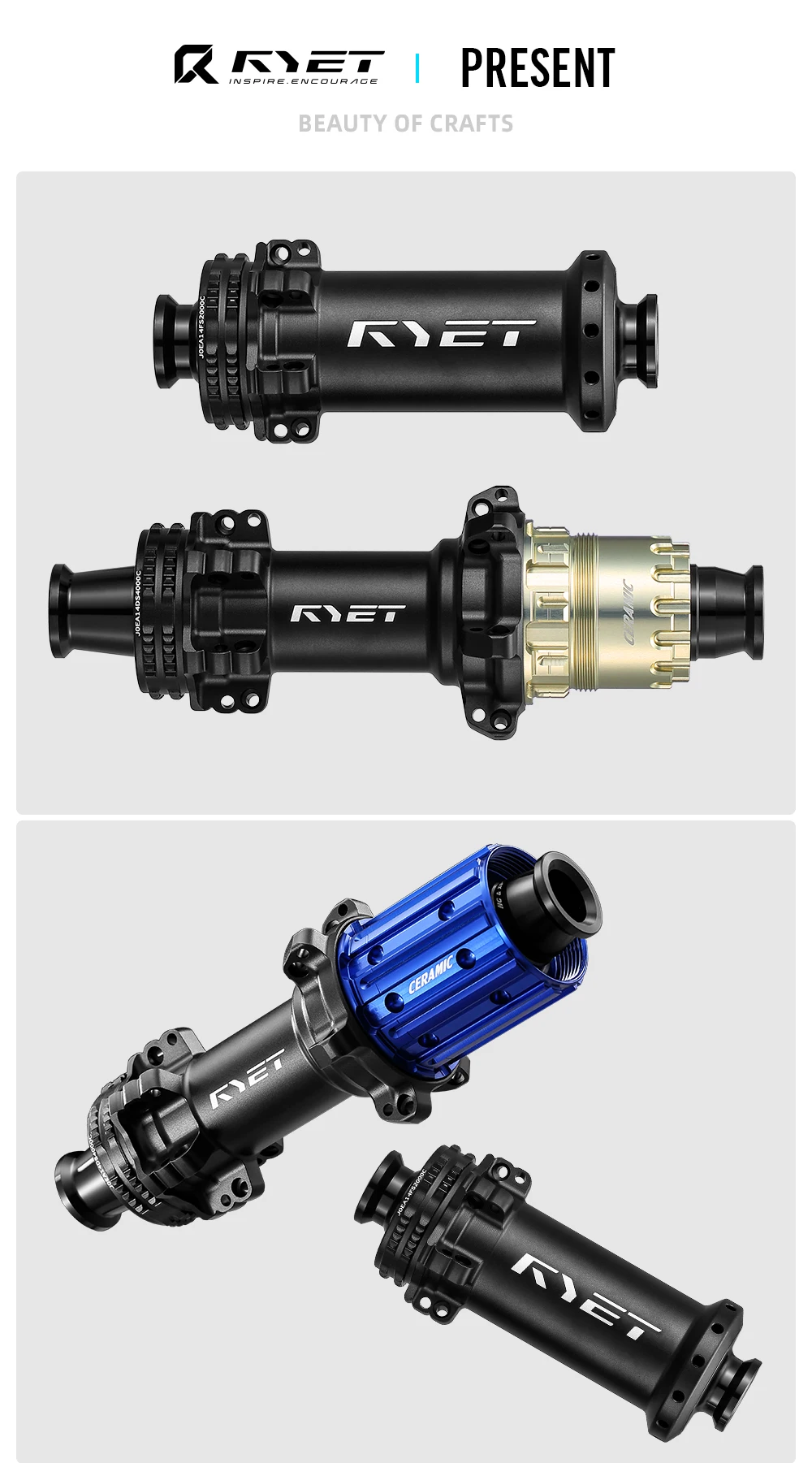 RYET Road Bike Hubs SuperLight 245g 36T Rachet Centerlock Ceramic Bearing Road Disc Brake Bicycle Hubsets Cycling Accessories