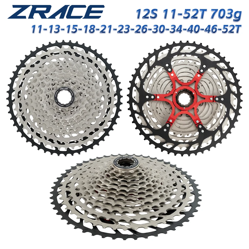 ZRACE Bicycle Cassette 12 Speed MTB / Gravel Bike Freewheel 11-50T / 11-52T Aluminum Alloy Bracket, 12s Cassette
