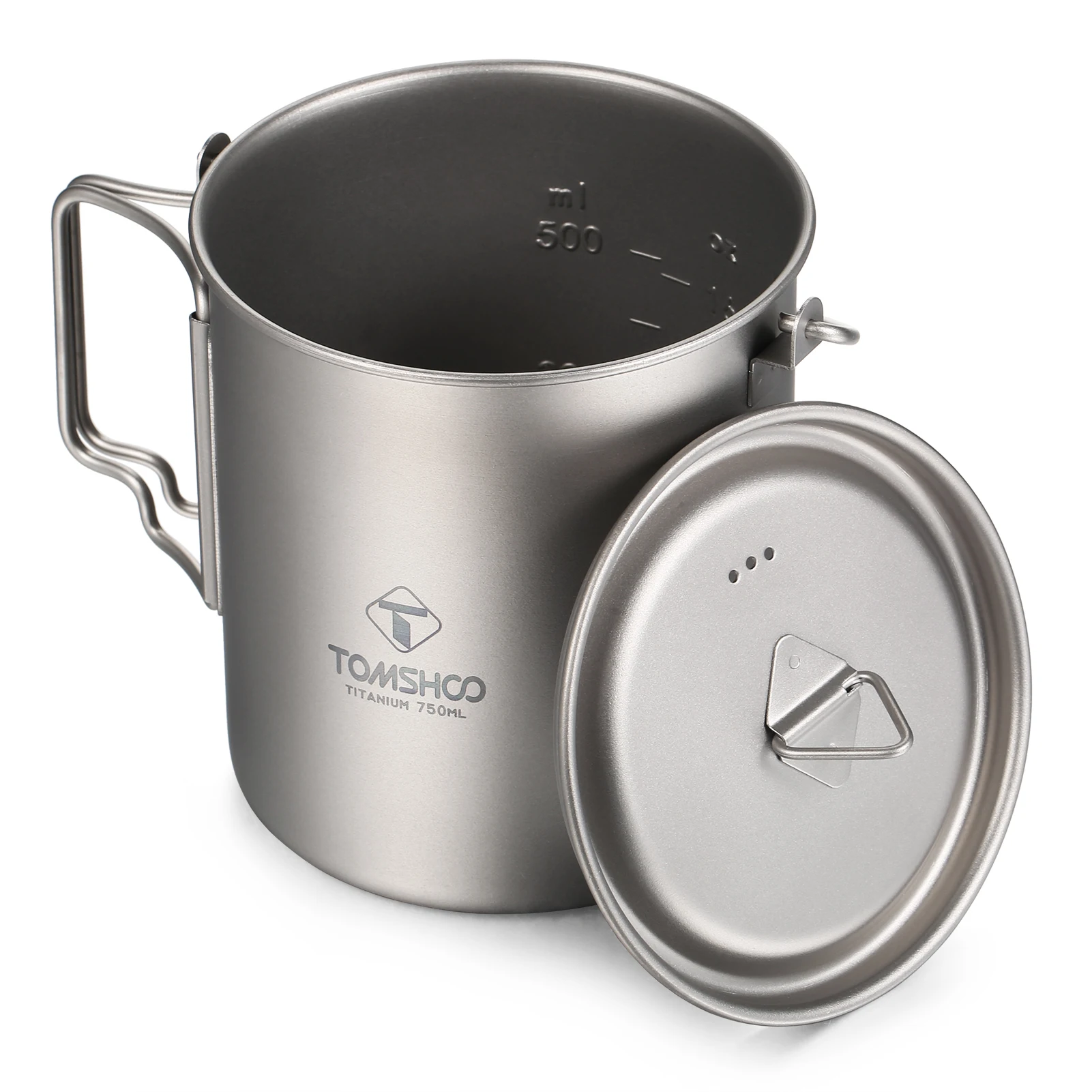TOMSHOO Camping Cookware Titanium Pot 0.75L/0.9L/1.1L/1.6L/2L/2.8L Ultralight Hanging Pot w Lid Foldable Handle Outdoor Cooking