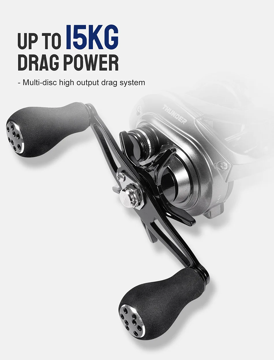 Noeby Baitcasting Reel 15KG Max Drag Magnetic Braking System 6.4:1 Gear Ratio 8+1 Ball Bearing Low Profile Predator Fishing Coil