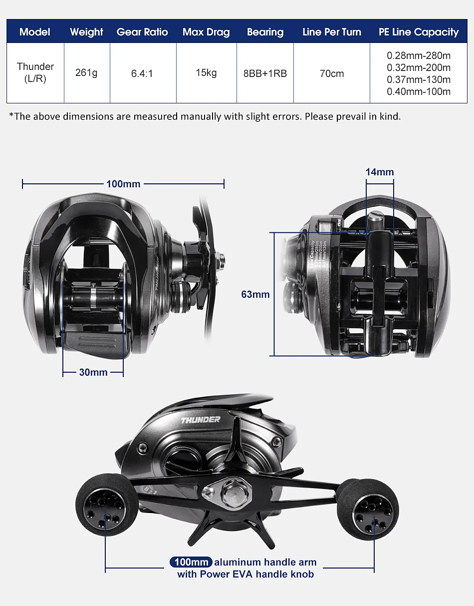 Noeby Baitcasting Reel 15KG Max Drag Magnetic Braking System 6.4:1 Gear Ratio 8+1 Ball Bearing Low Profile Predator Fishing Coil