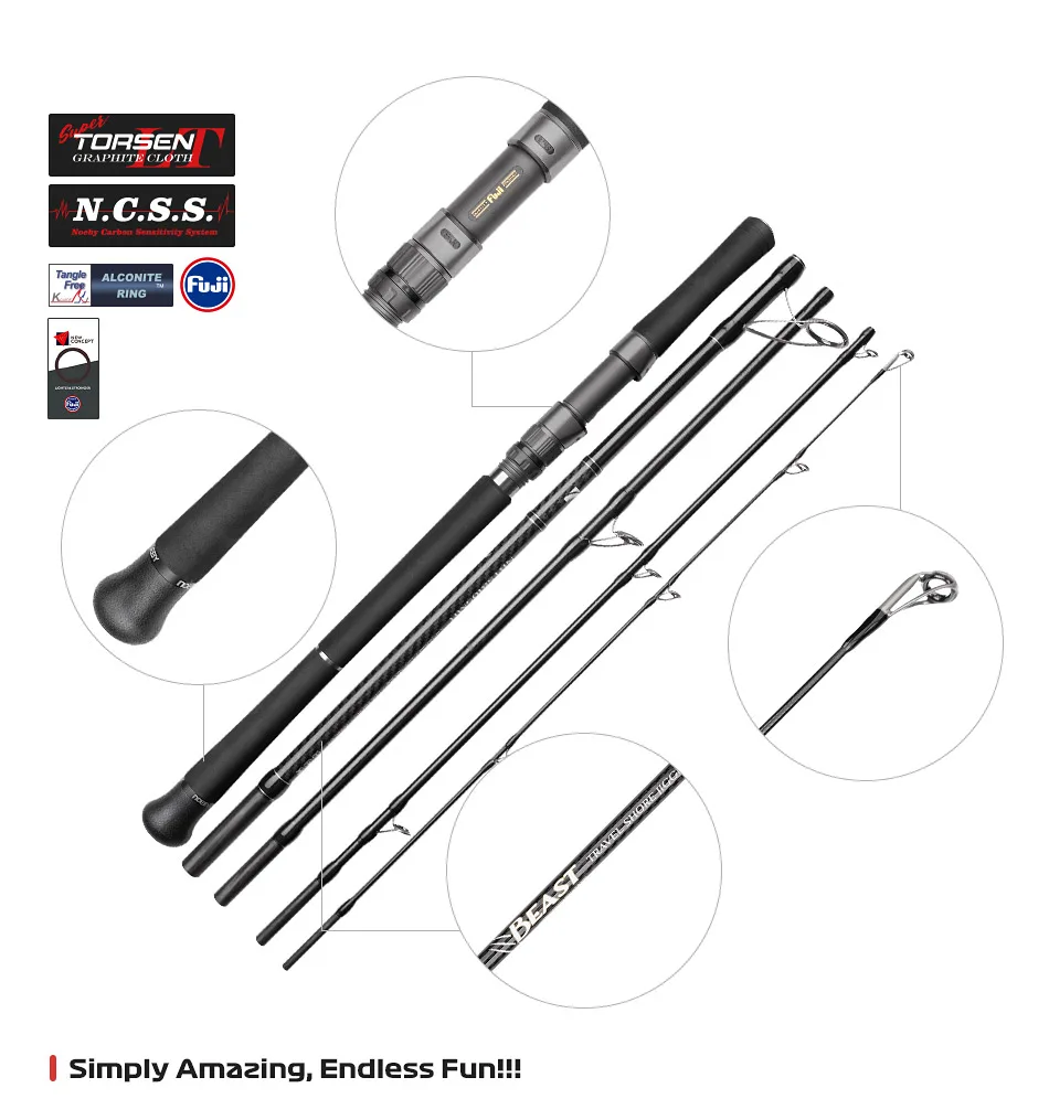 NOEBY Beast Travel Shore Jigging Rod 2.9m 5-Piece Portable Spinning Rod Max Lure 80g Fuji Components Saltwater