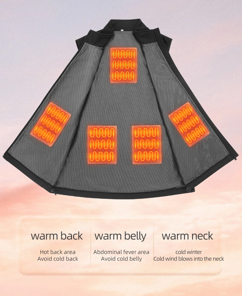 ROCKBROS Heated Vest USB Heated Jacket Thermal Clothing Hunting Cycling USB Infrared Heating Vest Washable Men Winter Warm
