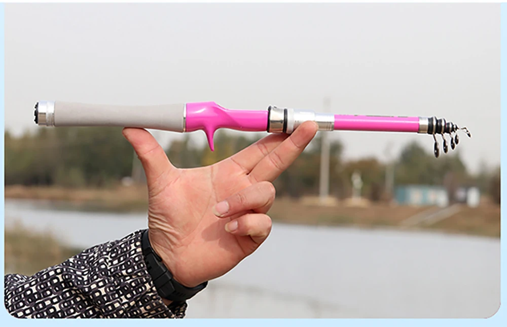 Spinning Rod and Reel Combo for Bass Pesca Mini Telescopic Fishing Rods 1.5M 1.8M 2.4M Metal Spool Fishing Reels Set Pink Girl