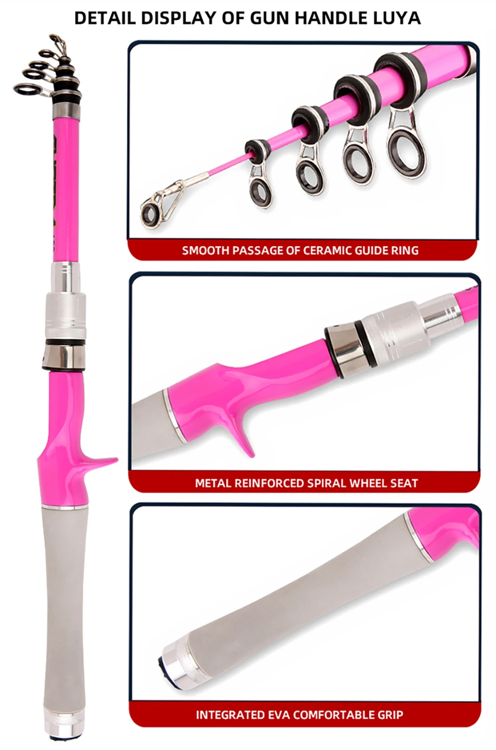 Spinning Rod and Reel Combo for Bass Pesca Mini Telescopic Fishing Rods 1.5M 1.8M 2.4M Metal Spool Fishing Reels Set Pink Girl