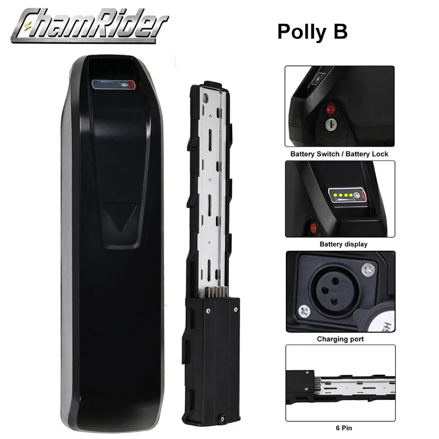 Chamrider Polly 48V28.8AH Ebike Battery Downtube Electric Battery BMS Original 21700 Lithium Ion Battery 1500W LG Grade A Cells