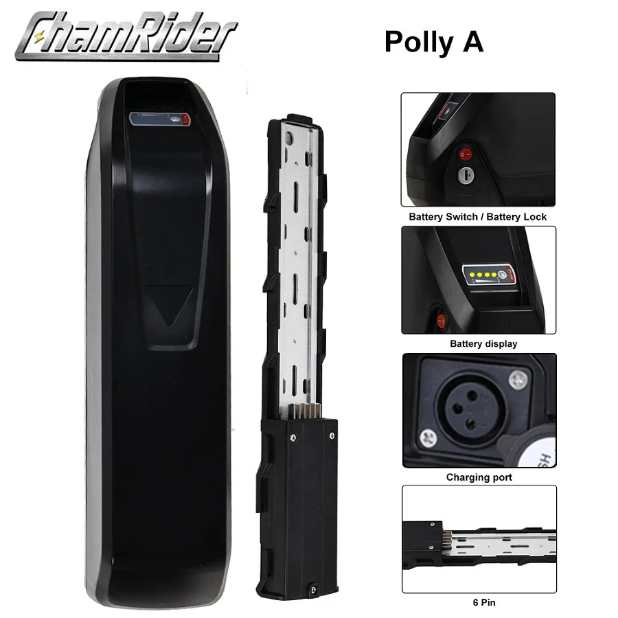 Chamrider Polly 48V28.8AH Ebike Battery Downtube Electric Battery BMS Original 21700 Lithium Ion Battery 1500W LG Grade A Cells