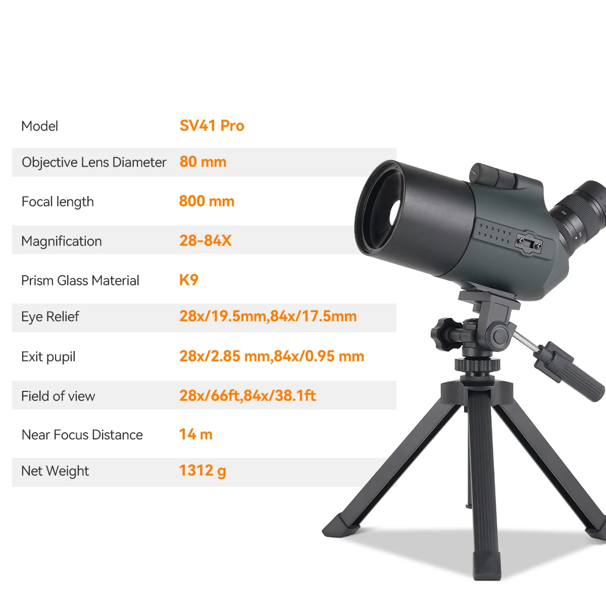 Svbony SV41Pro 28-84x80 Mak Spotting Scope FMC Waterproof Telescopes Camping Equipment for Bird Watching Daily Observation