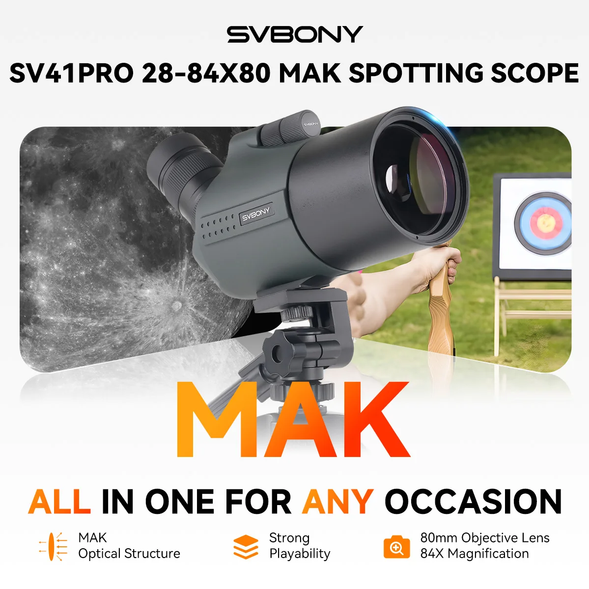 Svbony SV41Pro 28-84x80 Mak Spotting Scope FMC Waterproof Telescopes Camping Equipment for Bird Watching Daily Observation