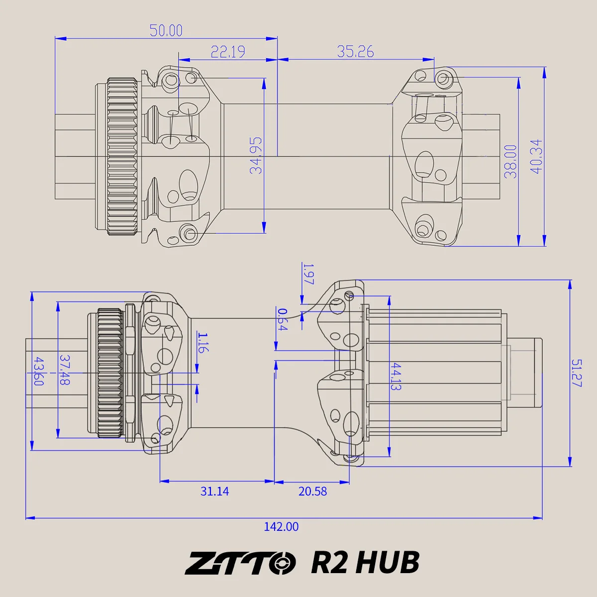 ZTTO R2 Road Bike Disc Brake 36T Star Ratchet Hub 12x142 DT Straightpull 24Hole Maza Ultralight Lock Center Bicycle Thru Axle QR