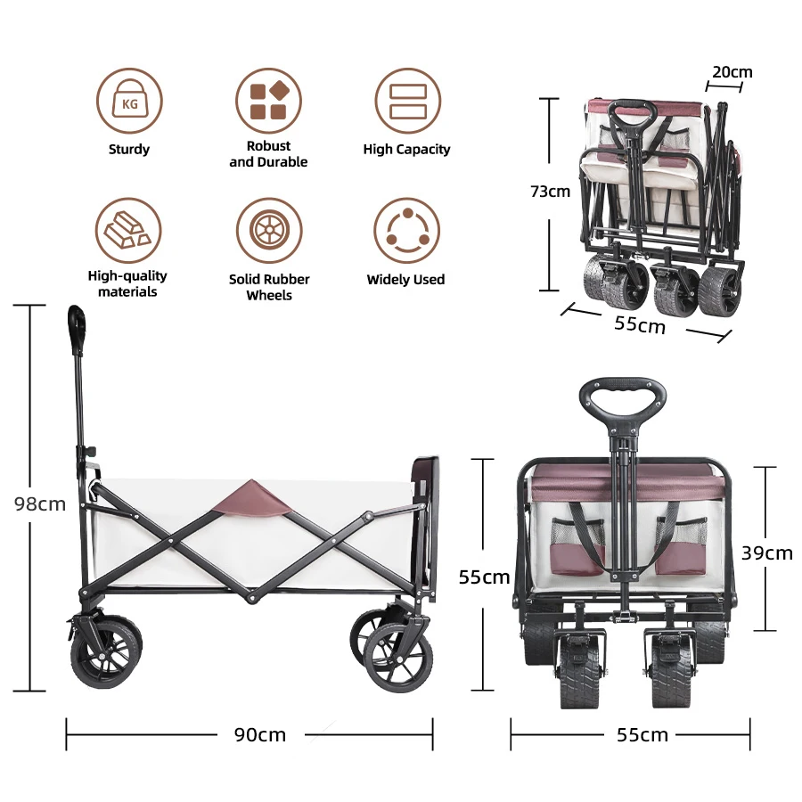 Extra Long Extender Outdoor Wagon Cart Large Capacity Utility Folding Cart Camping Picnic Trolley Beach Collapse Folding Cart
