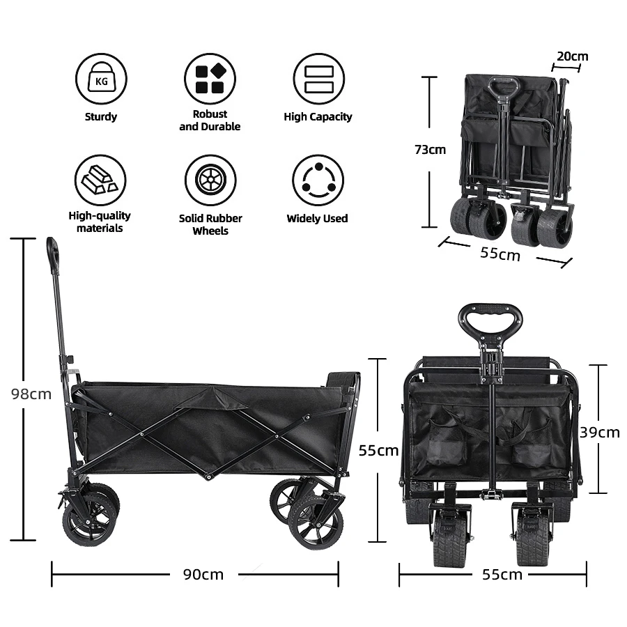 Extra Long Extender Outdoor Wagon Cart Large Capacity Utility Folding Cart Camping Picnic Trolley Beach Collapse Folding Cart