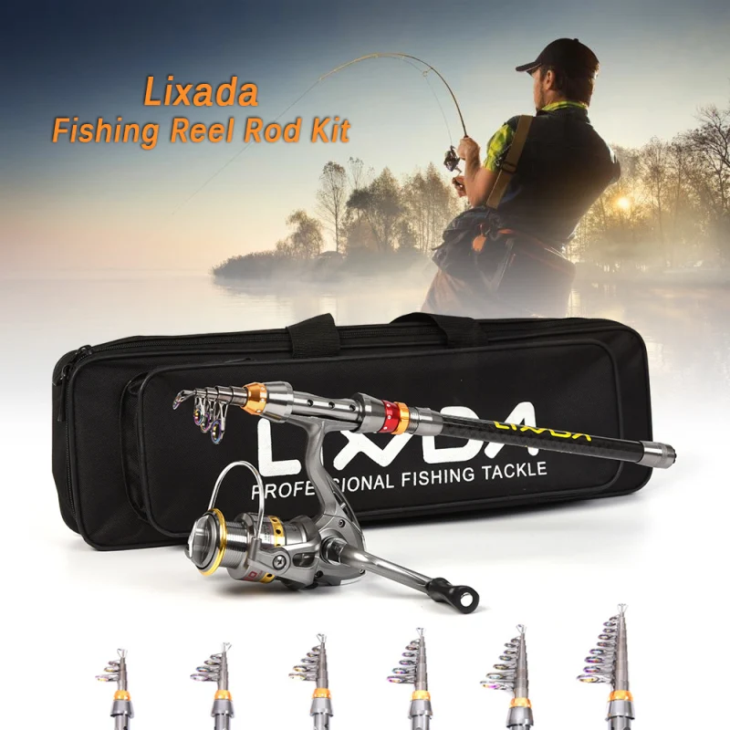 Lixada Telescopic Fishing Rod and Reel Combo Full Kit Carbon Fiber Fishing Rod Pole + Spinning Fishing Reel + Fishing Tackle Set
