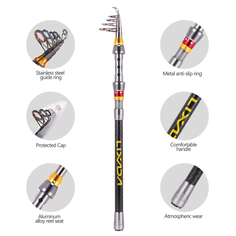 Lixada Telescopic Fishing Rod and Reel Combo Full Kit Carbon Fiber Fishing Rod Pole + Spinning Fishing Reel + Fishing Tackle Set