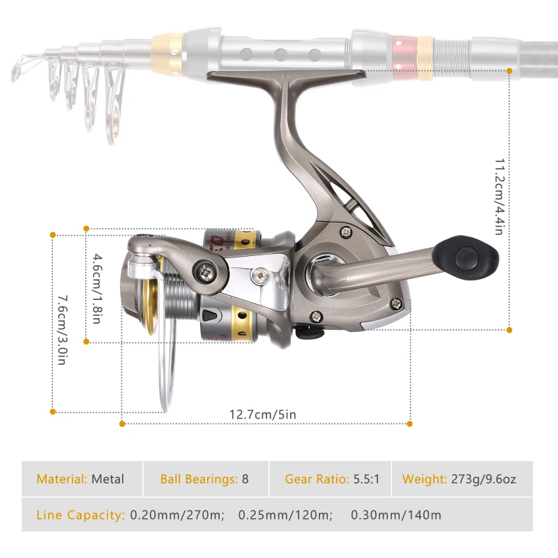 Lixada Telescopic Fishing Rod and Reel Combo Full Kit Carbon Fiber Fishing Rod Pole + Spinning Fishing Reel + Fishing Tackle Set