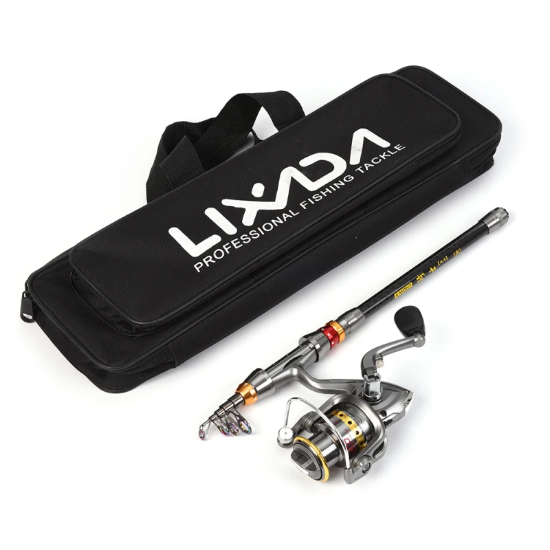 Lixada Telescopic Fishing Rod and Reel Combo Full Kit Carbon Fiber Fishing Rod Pole + Spinning Fishing Reel + Fishing Tackle Set