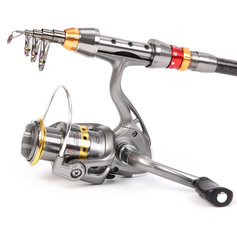 Lixada Telescopic Fishing Rod and Reel Combo Full Kit Carbon Fiber Fishing Rod Pole + Spinning Fishing Reel + Fishing Tackle Set