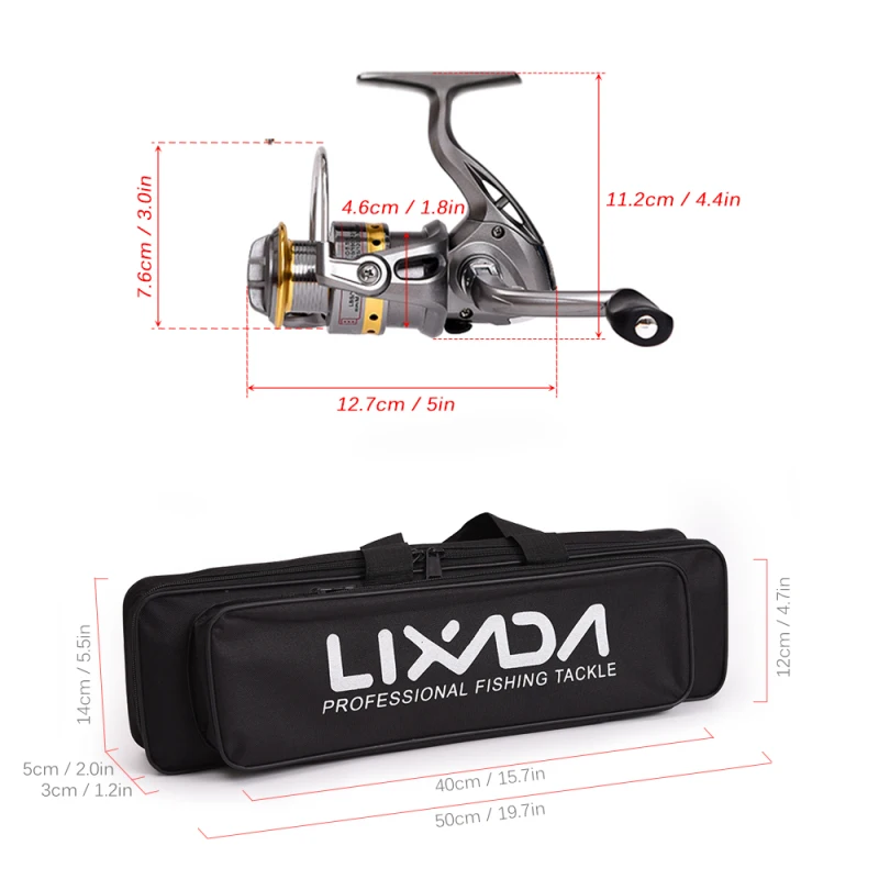 Lixada Telescopic Fishing Rod and Reel Combo Full Kit Carbon Fiber Fishing Rod Pole + Spinning Fishing Reel + Fishing Tackle Set