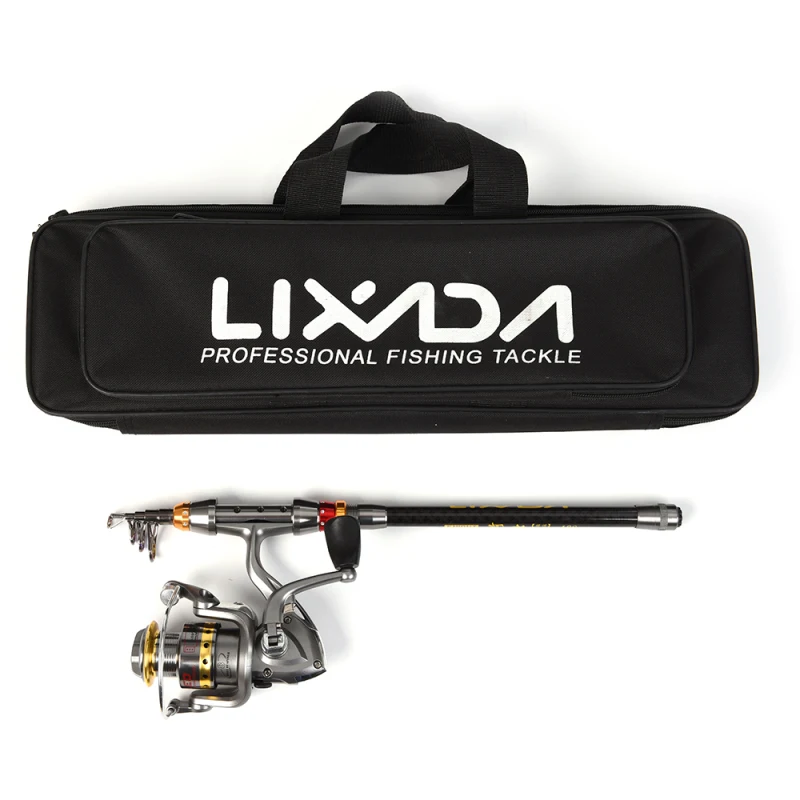 Lixada Telescopic Fishing Rod and Reel Combo Full Kit Carbon Fiber Fishing Rod Pole + Spinning Fishing Reel + Fishing Tackle Set