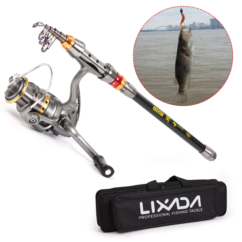 Lixada Telescopic Fishing Rod and Reel Combo Full Kit Carbon Fiber Fishing Rod Pole + Spinning Fishing Reel + Fishing Tackle Set