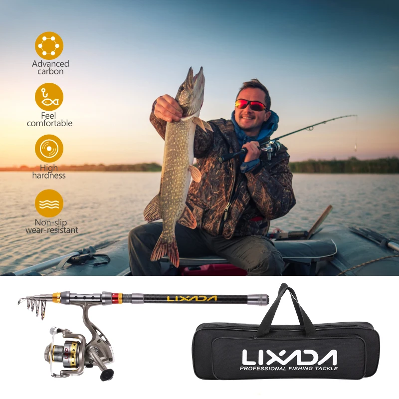 Lixada Telescopic Fishing Rod and Reel Combo Full Kit Carbon Fiber Fishing Rod Pole + Spinning Fishing Reel + Fishing Tackle Set