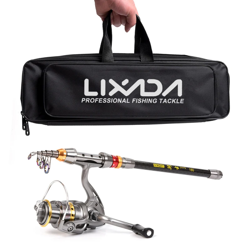 Lixada Telescopic Fishing Rod and Reel Combo Full Kit Carbon Fiber Fishing Rod Pole + Spinning Fishing Reel + Fishing Tackle Set