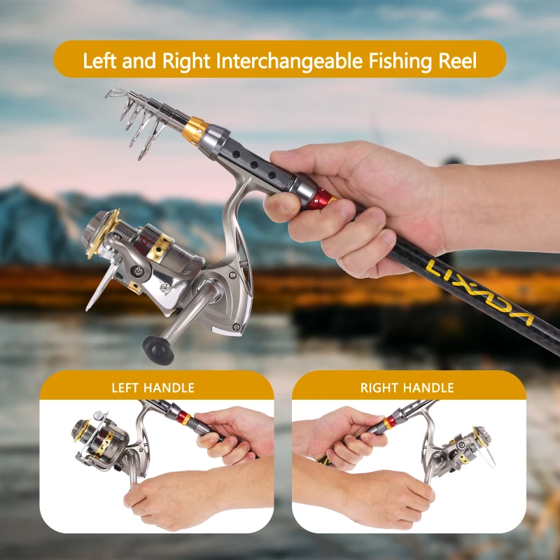 Lixada Telescopic Fishing Rod and Reel Combo Full Kit Carbon Fiber Fishing Rod Pole + Spinning Fishing Reel + Fishing Tackle Set