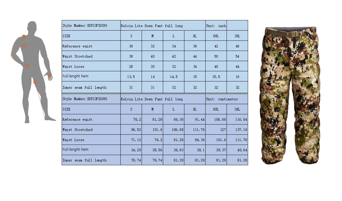Ainfad Men's Winter Hunting Light Insulation Trousers Camouflage Long Down Pants