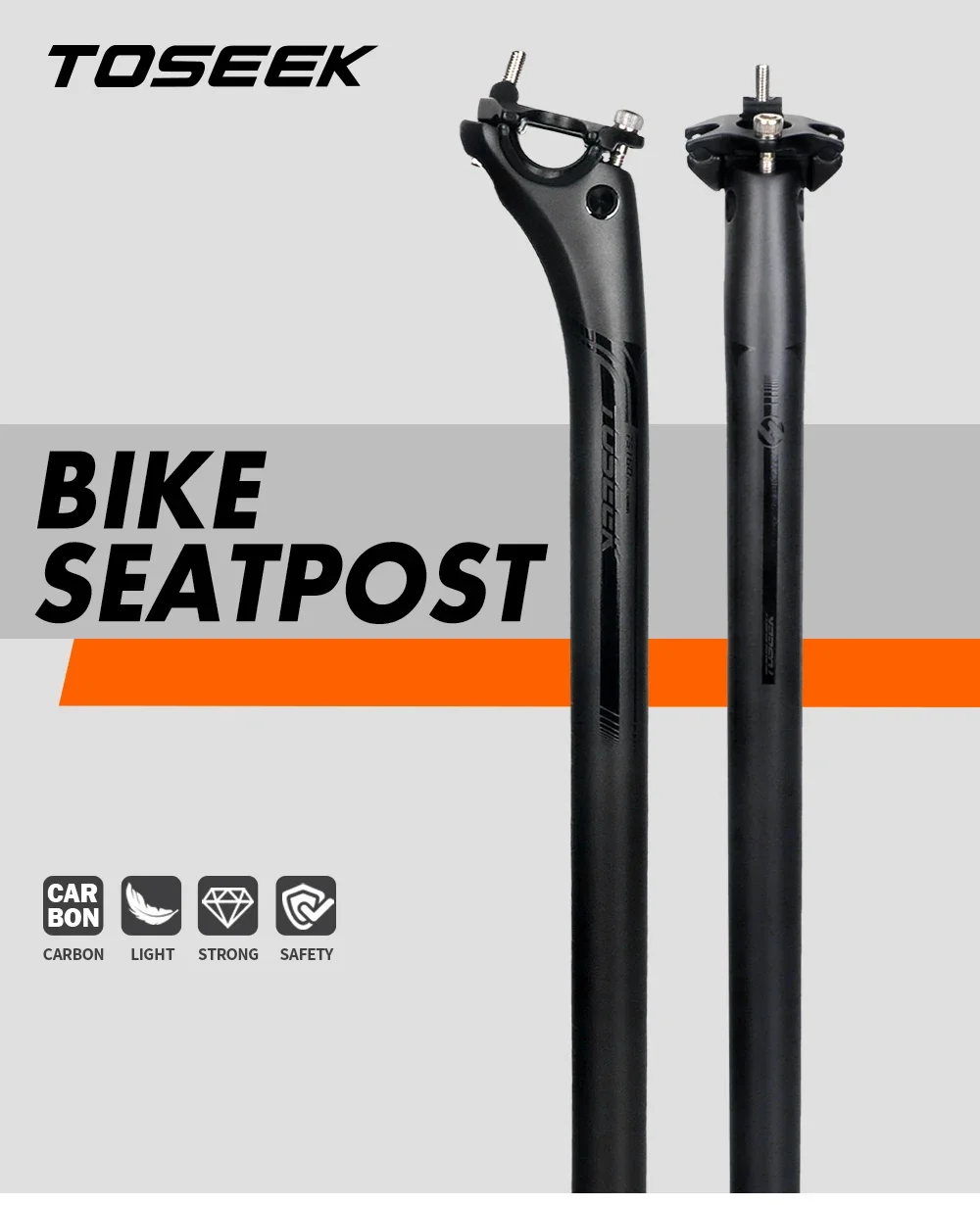 TOSEEK Ultralight Carbon Seatpost 27.2/30.8/31.6mm Matte Black MTB/Road Bike Seat Post Length 350/400mm Seat Tube