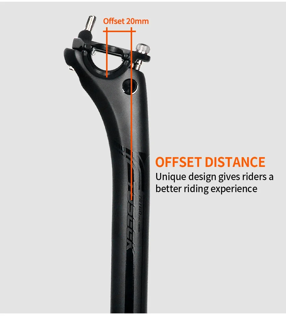 TOSEEK Ultralight Carbon Seatpost 27.2/30.8/31.6mm Matte Black MTB/Road Bike Seat Post Length 350/400mm Seat Tube