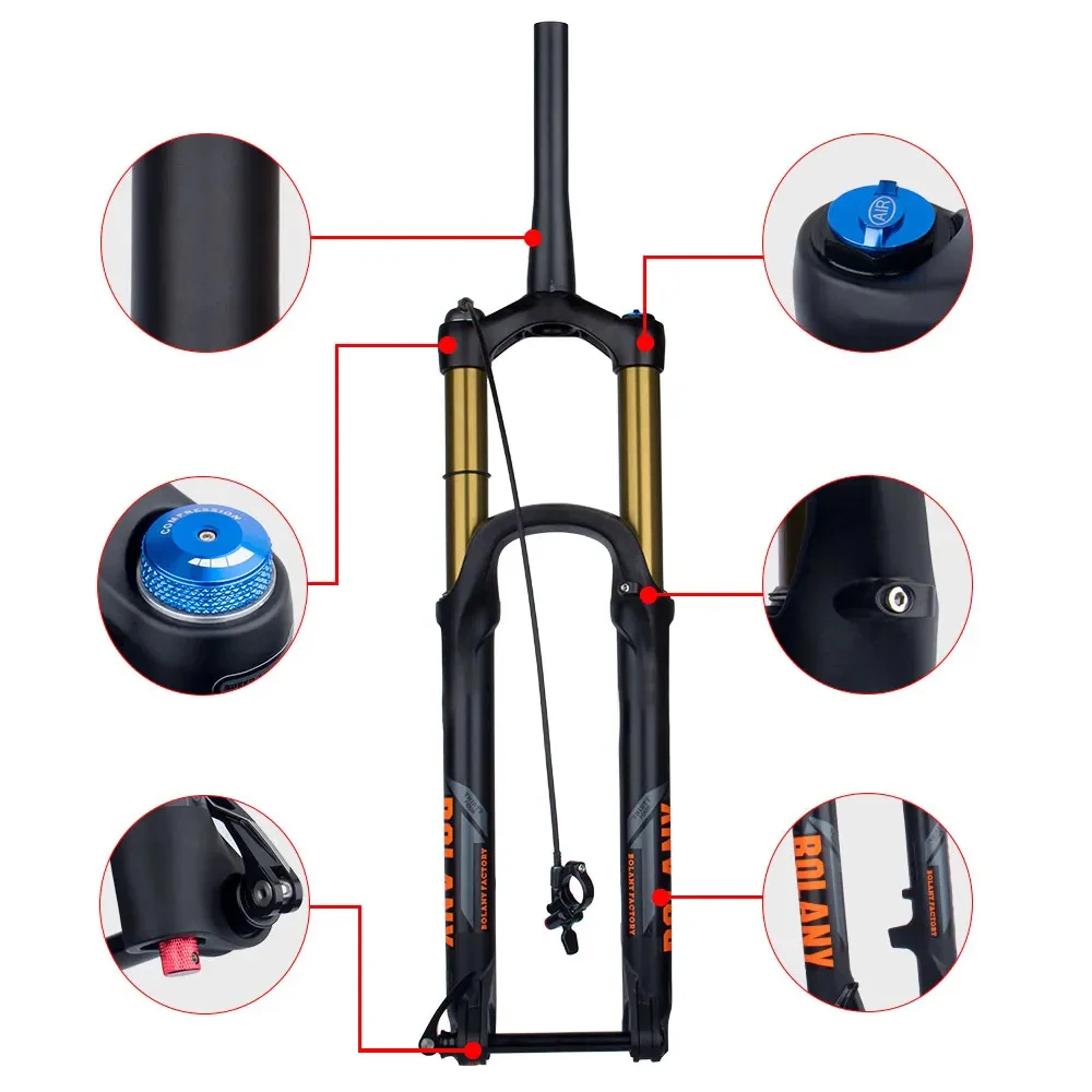 Bolany Bike Fork 27.5 29 Inch Pneumatic Shock Absorber Damping BOOST Barrel Shaft Magnesium Alloy 175mm 160mm Travel Disc Fork