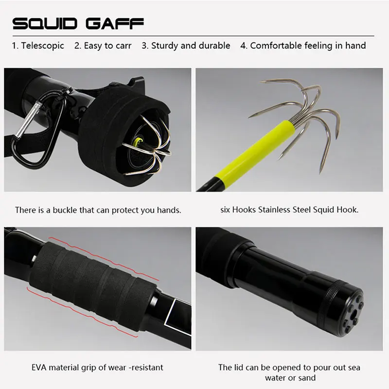 Squid Gaff Anchor Hook Carbon Preventive Retractable Six Hooks Corrosion Squid Hook Fishing Gaff Cuttlefish Bar Tip Hook